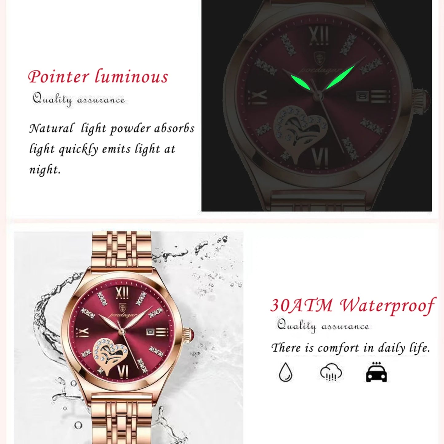 POEDAGAR Exquisite Luxury Watches For Women Waterproof Luminous Date Stainless Steel Casual Woman Wristwatch Quartz Ladies Watch